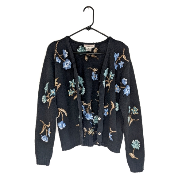 Vintage 90s Grunge Floral Embroidered Textured Cardigan - Picture 3 of 11